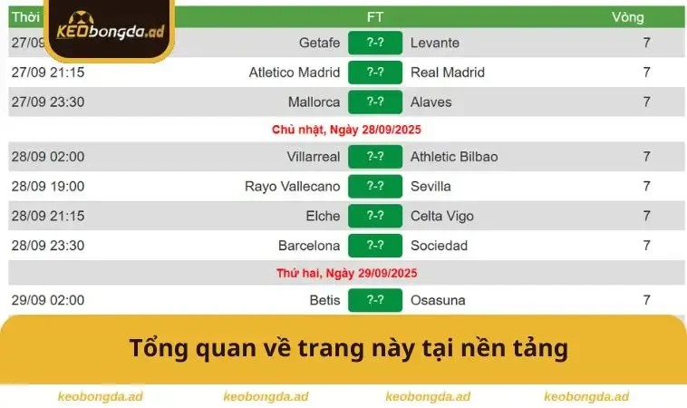 Lịch Thi Đấu 1 Tổng quan về trang này tại nền tảng